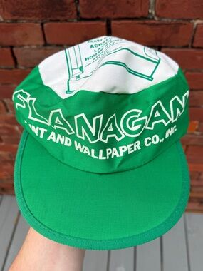 Vintage Flanagan Paint Green and White Panel Hat